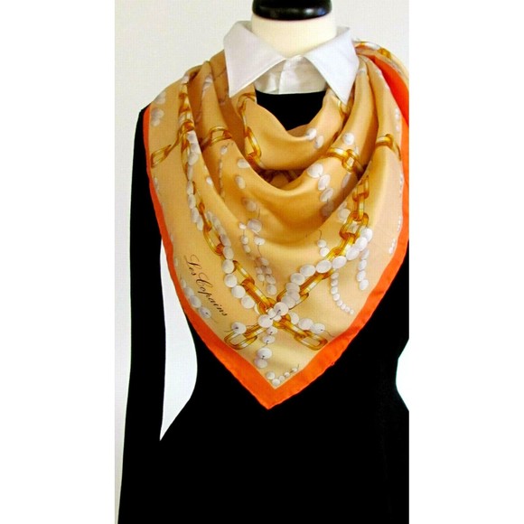 Women's Scarves Silk Designer Les Copains Multi Color Pearl/Chain Print Scarf